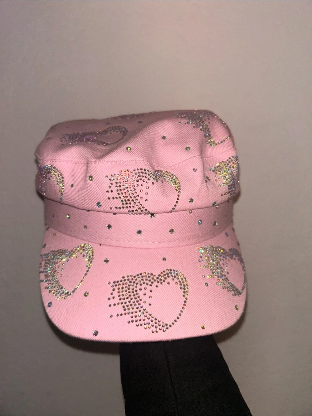 Pink Y2K Rhinestone Heart Cadet Hat